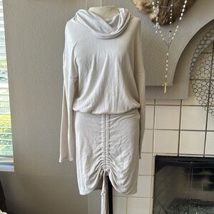 Free People Women's Sundown Cowl Neck Ruched Mini Dress size small beige color